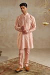 Buy_Chhavvi Aggarwal_Pink Chanderi Embroidered Gota Lace Kurta With Pant _at_Aza_Fashions