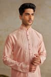 Buy_Chhavvi Aggarwal_Pink Chanderi Embroidered Gota Lace Kurta With Pant _Online_at_Aza_Fashions