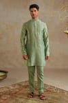 Buy_Chhavvi Aggarwal_Green Chanderi Embroidered Gota Lace Kurta And Pant Set _at_Aza_Fashions