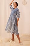 Ek Katha_Blue Kota Doriya Printed Batik Notched Midi Dress _Online_at_Aza_Fashions