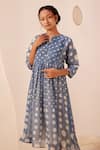 Buy_Ek Katha_Blue Kota Doriya Printed Batik Notched Midi Dress _Online_at_Aza_Fashions