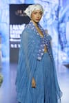 Ek Katha_Blue Kota Doriya Printed Butterfly Batik Shawl Collar Cape Blouse _Online_at_Aza_Fashions