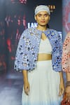 Buy_Ek Katha_Blue Linen Printed Batik Round Cutwork Cape 