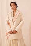 Buy_Ek Katha_Off White Handloom Cotton Printed Batik Quilted Embroidered Blazer And Pant Set _Online_at_Aza_Fashions