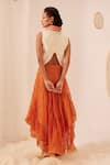 Shop_Ek Katha_Orange Handloom Silk Organza Embroidery Cord Sweetheart Cowl Skirt And Bustier Set _at_Aza_Fashions