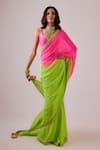 Buy_Nikasha_Green 100% Pure Silk Chiffon Embroidered Gota Patti Ombre Saree With Blouse _at_Aza_Fashions