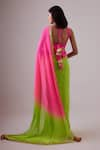 Shop_Nikasha_Green 100% Pure Silk Chiffon Embroidered Gota Patti Ombre Saree With Blouse _at_Aza_Fashions