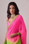 Nikasha_Green 100% Pure Silk Chiffon Embroidered Gota Patti Ombre Saree With Blouse _Online_at_Aza_Fashions