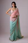 Buy_Nikasha_Blue 100% Pure Silk Chiffon Embroidered Gota Patti Ombre Saree With Blouse _at_Aza_Fashions