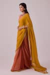 Buy_Nikasha_Yellow 100% Pure Georgette Printed Pleated Embroidered Border Saree With Blouse _Online_at_Aza_Fashions