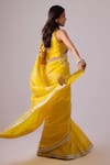 Shop_Nikasha_Yellow 100% Pure Chiffon Silk Foil Printed Embroidered Border Saree With Blouse _at_Aza_Fashions