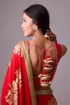 Shop_Nikasha_Red 100% Pure Chiffon Silk Foil Printed Floral Round Saree With Blouse _Online_at_Aza_Fashions