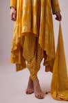 Shop_Nikasha_Yellow 100% Pure Crepe Silk Foil Printed Asymmetrical Kurta Dhoti Pant Set _Online_at_Aza_Fashions