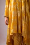 Nikasha_Yellow 100% Pure Crepe Silk Foil Printed Asymmetrical Kurta Dhoti Pant Set _at_Aza_Fashions