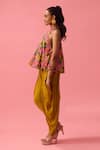 Buy_Nikasha_Yellow 100% Pure Georgette Print Peony Bloom Halter Neck Top With Dhoti Pant _Online_at_Aza_Fashions