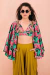 Buy_Nikasha_Green Rayon Print Rosa Garden Open Neck Cape And Dhoti Pant Set _Online_at_Aza_Fashions