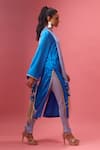 Nikasha_Blue 100% Modal Silk Satin Embroidery Kurta Split V Crochet Bloom Applique Set _Online_at_Aza_Fashions