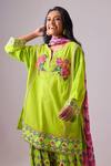 Nikasha_Green 100% Pure Cambric Print Gul Split V Neck Applique Embroidered Kurta Set _Online_at_Aza_Fashions