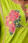 Nikasha_Green 100% Pure Cambric Print Gul Split V Neck Applique Embroidered Kurta Set _at_Aza_Fashions