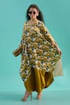 Buy_Nikasha_Yellow 100% Modal Silk Satin Print Floral V Neck Kaftan With Pant _at_Aza_Fashions