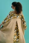 Shop_Nikasha_Yellow 100% Modal Silk Satin Print Floral V Neck Kaftan With Pant _at_Aza_Fashions