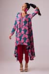 Buy_Nikasha_Pink 100% Pure Georgette Print Gullista V Neck Asymmetric Kurta With Dhoti Pant _at_Aza_Fashions