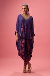 Shop_Nikasha_Purple 100% Pure Georgette Print Asymmetric Godet Kaftan Tunic With Dhoti Pant _at_Aza_Fashions