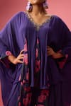 Shop_Nikasha_Purple 100% Pure Georgette Print Asymmetric Godet Kaftan Tunic With Dhoti Pant _Online_at_Aza_Fashions