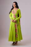 Buy_Nikasha_Green 100% Pure Georgette Embroidery Applique Angarkha Anarkali With Dupatta _at_Aza_Fashions