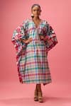 Buy_Nikasha_Multi Color 100% Pure Cotton Print Madras Checkered V Neck Kaftan _at_Aza_Fashions