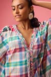 Shop_Nikasha_Multi Color 100% Pure Cotton Print Madras Checkered V Neck Kaftan _Online