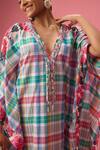 Nikasha_Multi Color 100% Pure Cotton Print Madras Checkered V Neck Kaftan 