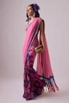 Shop_Nikasha_Pink 100% Georgette Print Stripe Blossom Scoop Neck Saree With Blouse _at_Aza_Fashions