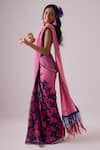 Nikasha_Pink 100% Georgette Print Stripe Blossom Scoop Neck Saree With Blouse _Online_at_Aza_Fashions