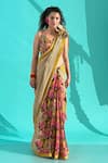 Nikasha_Red 100% Georgette Print Stripe Bloom Scoop Neck Saree With Blouse _Online_at_Aza_Fashions