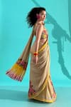 Buy_Nikasha_Red 100% Georgette Print Stripe Bloom Scoop Neck Saree With Blouse _Online_at_Aza_Fashions