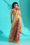 Shop_Nikasha_Red 100% Georgette Print Stripe Bloom Scoop Neck Saree With Blouse _Online_at_Aza_Fashions