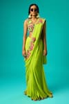 Buy_Nikasha_Green 100% Georgette Embroidery Gulab Applique Pre-draped Saree With Blouse _at_Aza_Fashions