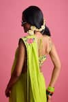 Shop_Nikasha_Green 100% Georgette Embroidery Gulab Applique Pre-draped Saree With Blouse _at_Aza_Fashions