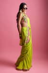 Nikasha_Green 100% Georgette Embroidery Gulab Applique Pre-draped Saree With Blouse _Online_at_Aza_Fashions