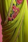 Nikasha_Green 100% Georgette Embroidery Gulab Applique Pre-draped Saree With Blouse _at_Aza_Fashions