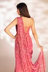 Kiyohra_Pink Lurex Georgette Printed Floral Quinn Fishtail Pre-draped Saree With Blouse _Online_at_Aza_Fashions