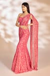 Buy_Kiyohra_Pink Lurex Georgette Printed Floral Quinn Fishtail Pre-draped Saree With Blouse _Online_at_Aza_Fashions