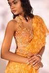 Shop_Kiyohra_Orange Dupion Crepe Printed Floral Cutwork Vierra Ruffle Saree With Blouse _at_Aza_Fashions