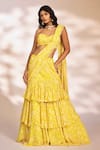 Buy_Kiyohra_Yellow Georgette Printed Botanical Leona Pre-draped Saree With Blouse _at_Aza_Fashions