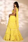 Kiyohra_Yellow Georgette Printed Botanical Leona Pre-draped Saree With Blouse _Online_at_Aza_Fashions