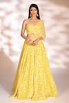 Buy_Kiyohra_Yellow Georgette Printed Floral Sweetheart Neck Opal Lehenga And Blouse Set _at_Aza_Fashions