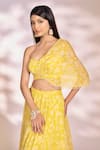 Shop_Kiyohra_Yellow Georgette Printed Floral Sweetheart Neck Opal Lehenga And Blouse Set _at_Aza_Fashions