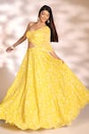 Buy_Kiyohra_Yellow Georgette Printed Floral Sweetheart Neck Opal Lehenga And Blouse Set _Online_at_Aza_Fashions