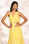 Kiyohra_Yellow Georgette Printed Botanical Halter Amani Pre-draped Saree With Blouse _Online_at_Aza_Fashions